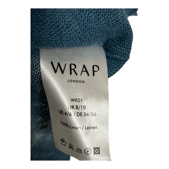 Wrap London Women’s Size US 4/6 Teal 100% Linen Hooded Button Front Cardigan - Picture 3 of 5